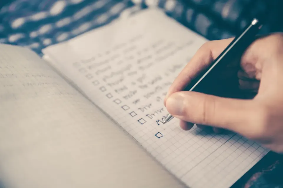 checklist, goals, box, notebook